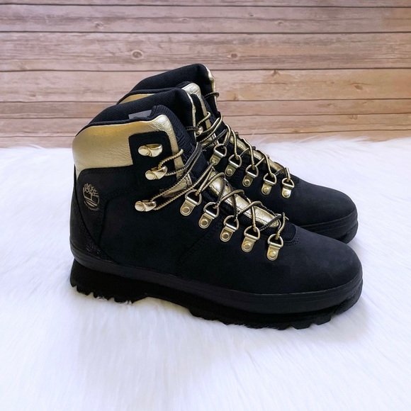Timberland Women’s Euro Hiker Waterproof Black And Gold Boots - Picture 1 of 7